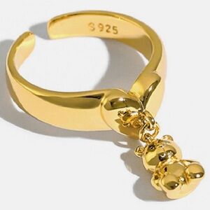925 Gold Bear Charm Ring